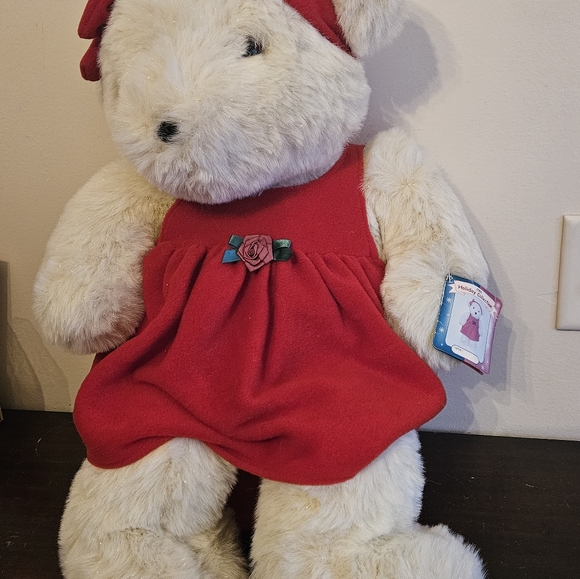 JC Penney Large 24" Christmas Teddy Bear w/Pinafore & bow Plush Stuffed - Picture 2 of 5